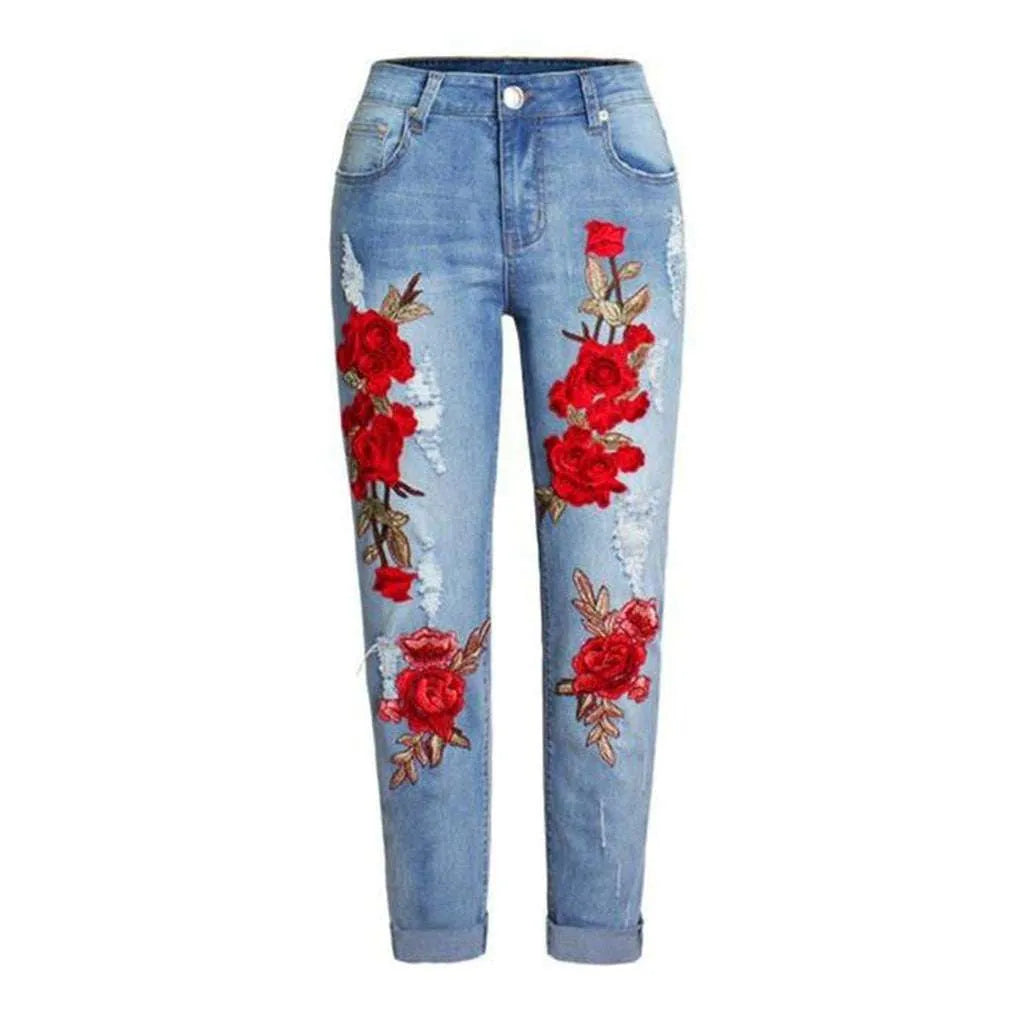 Embroidered loose jeans for women