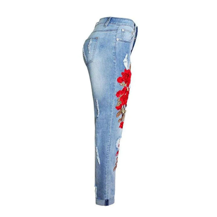 Embroidered loose jeans for women