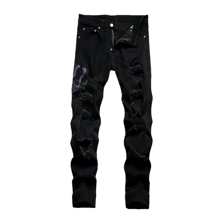 Embroidered men's mid-waist jeans