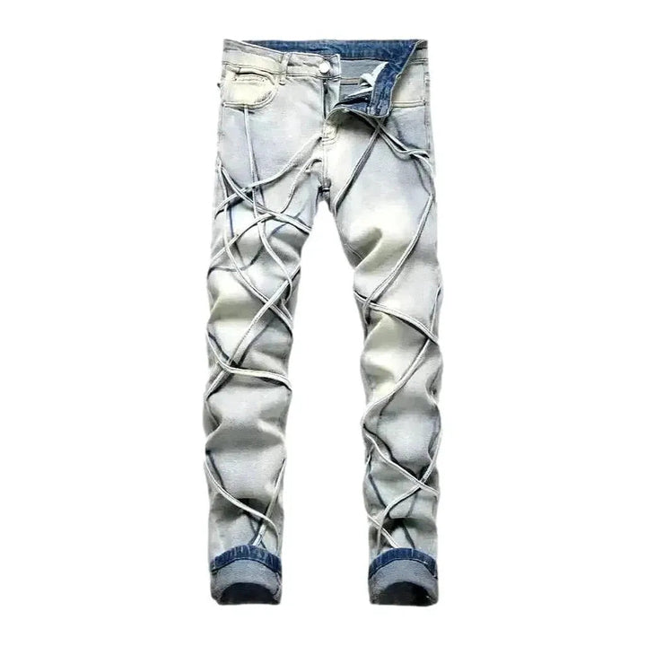 Embroidered men's street jeans