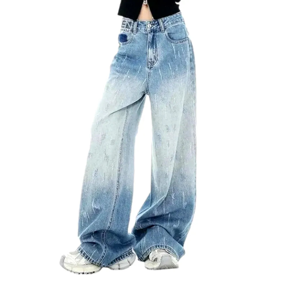 Baggy-fit Gradient Effect Women's Jeans - Light Blue