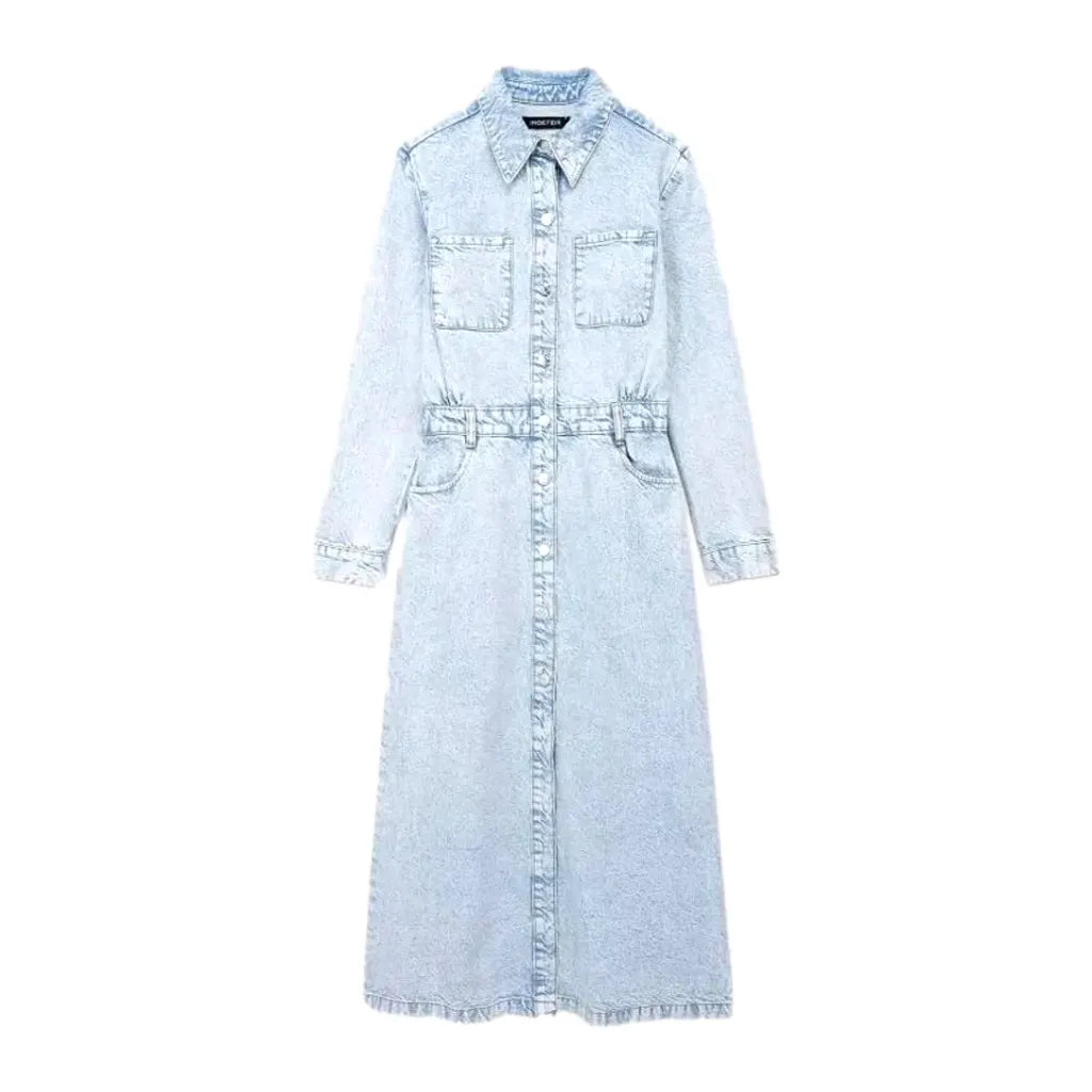 90s Casual Street Style Jean Dress - Light Blue