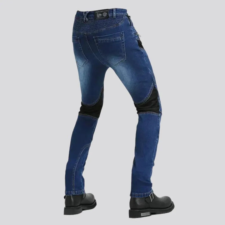 Smoothed medium pattern biker moto men's jeans