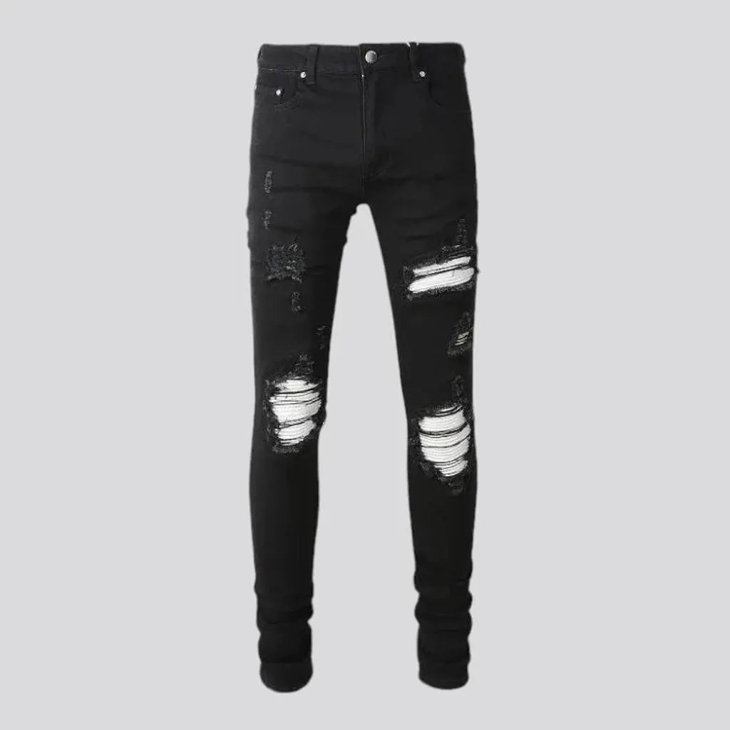 Distressed fit white-patch men's jeans