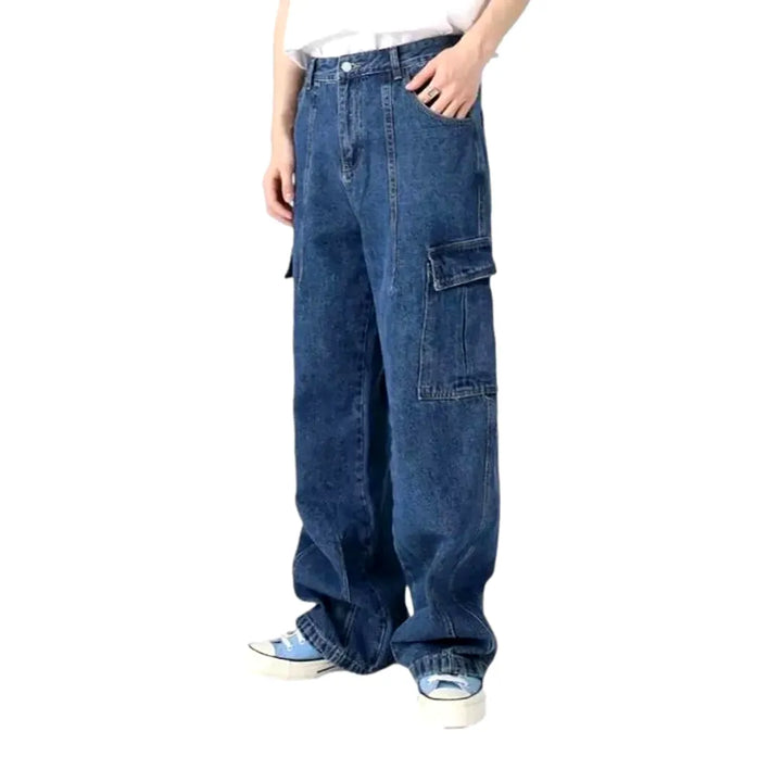 Washed Out Cargo Pockets Men's Jeans - Blue