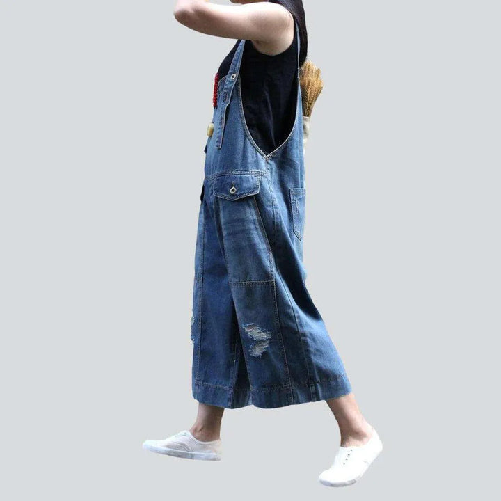 Flap pocket women's denim jumpsuit