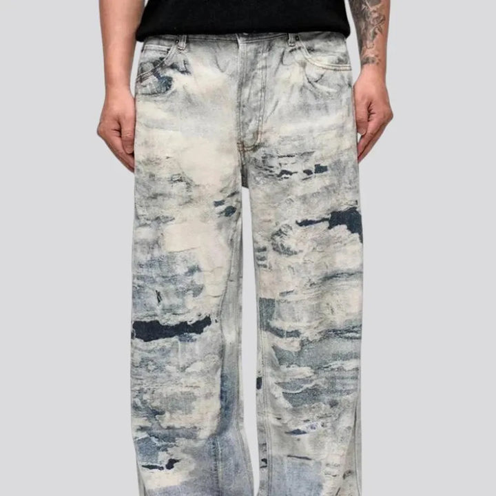 Boho style faded jeans for men