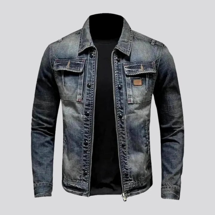 Sanded dark-wash jean jacket for men