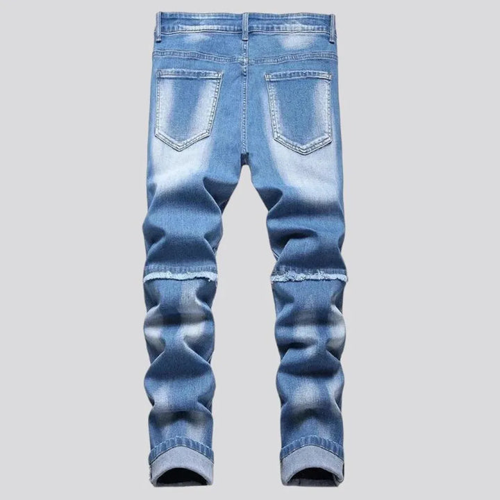Sanded men's patchwork jeans