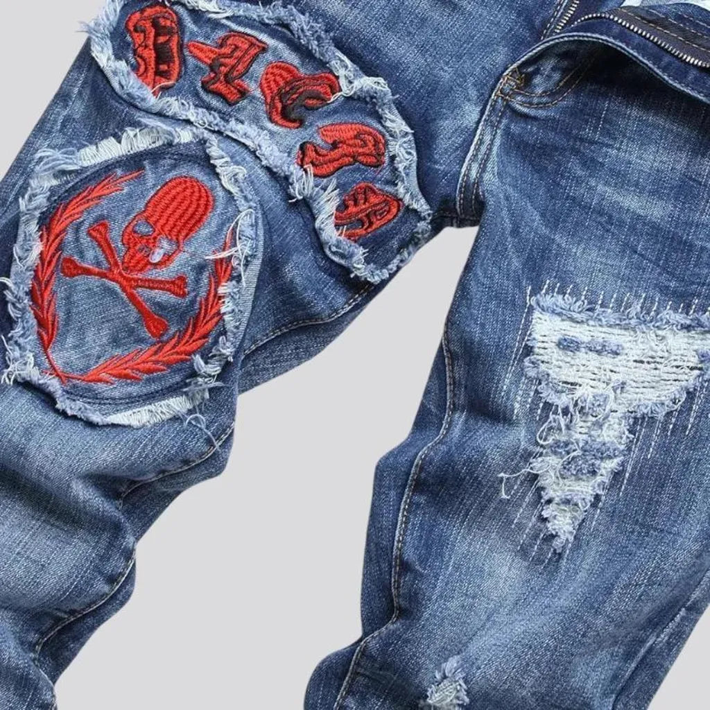 Vintage distressed embroidered men's jeans