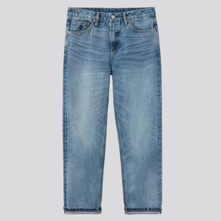 baggy, light-wash, selvedge, sanded, whiskered, 14oz, high-waist, zipper-button, 5-pockets, men's jeans | Jeans4you.shop