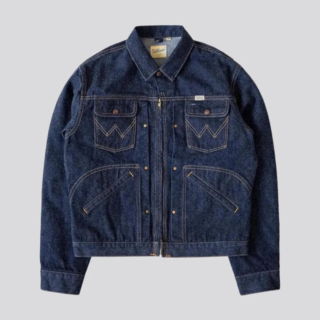 Casual regular dark men's denim jacket