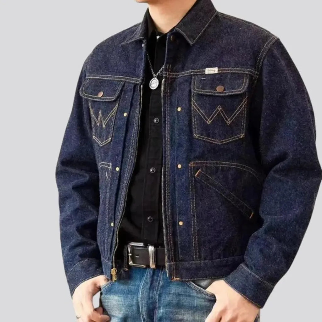 Casual regular dark men's denim jacket