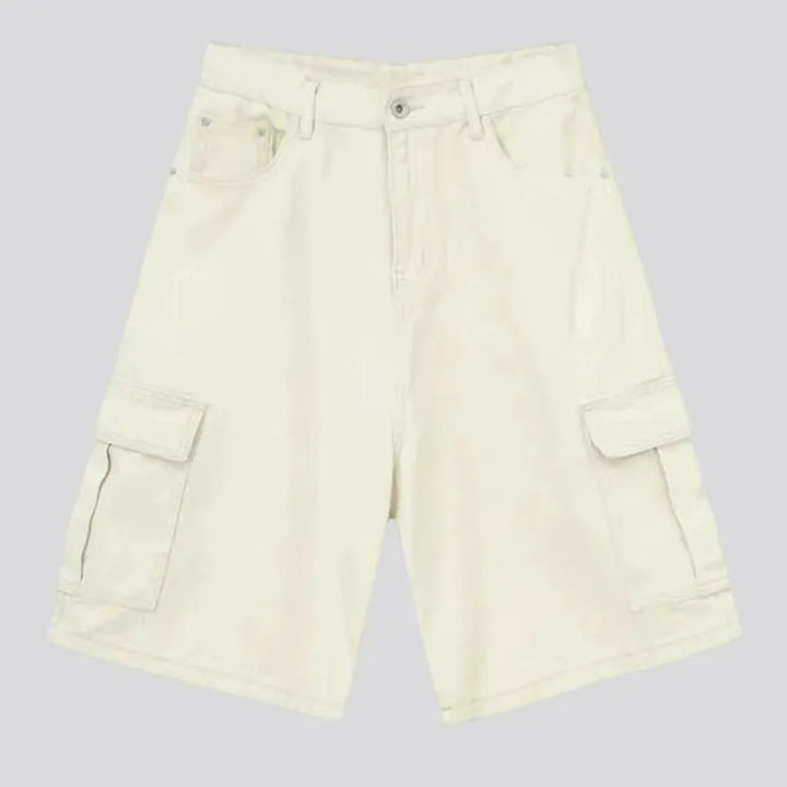 Trendy color pattern mid rise denim shorts for men