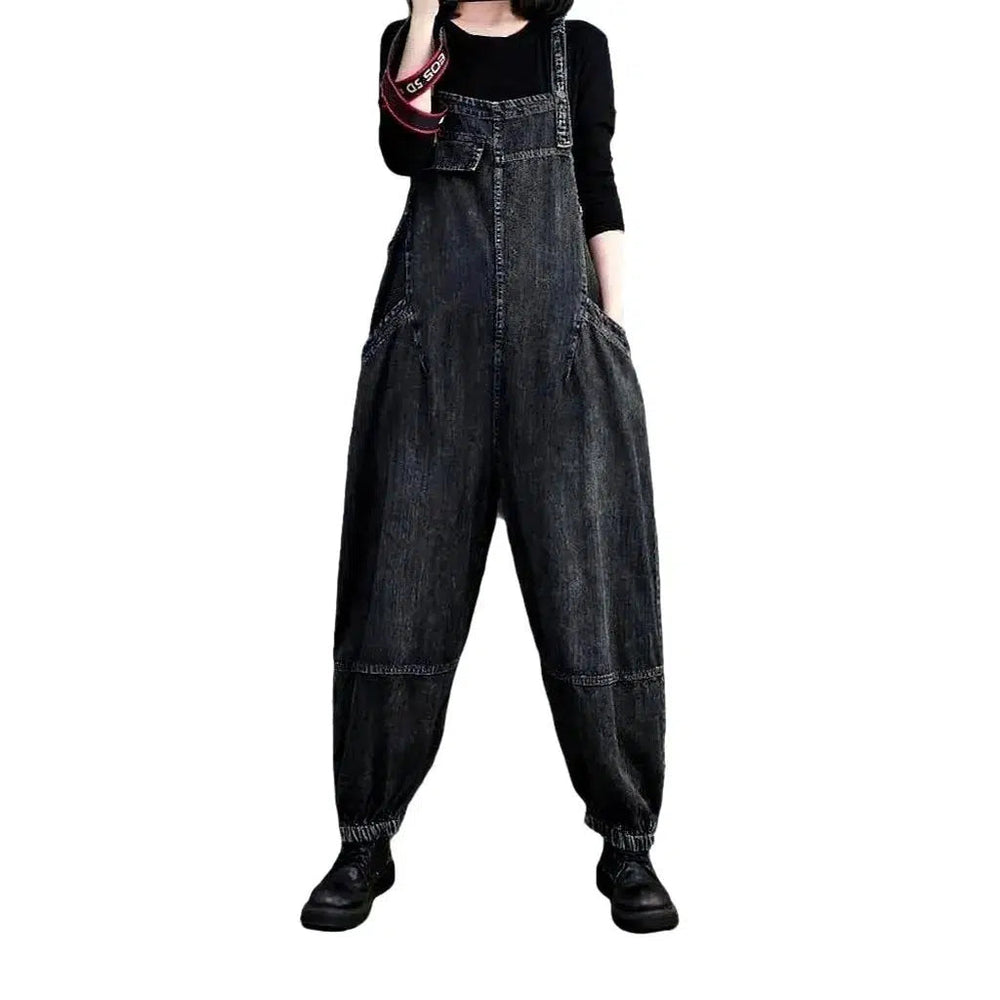 Fashion Baggy Women's Denim Dungaree - Grey