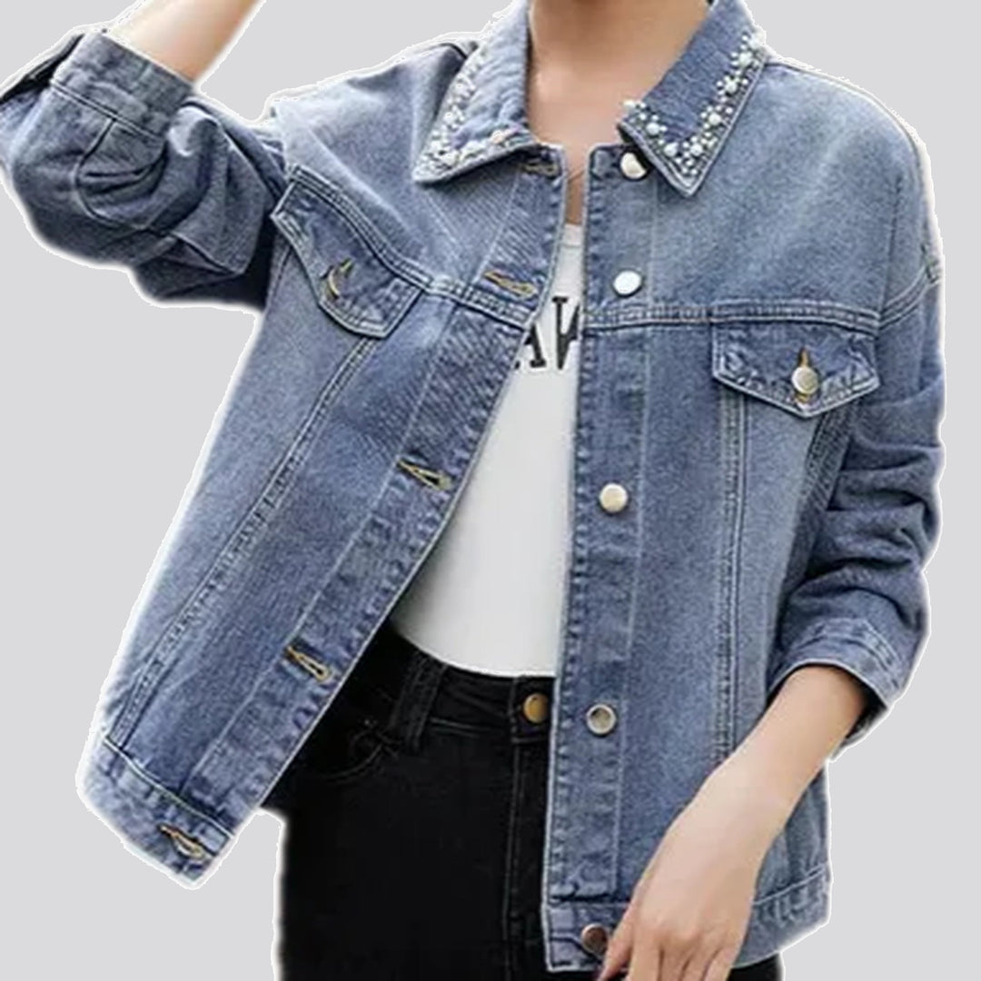 Fashion Oversized Beaded Women's Denim Jacket | Jeans4you.shop