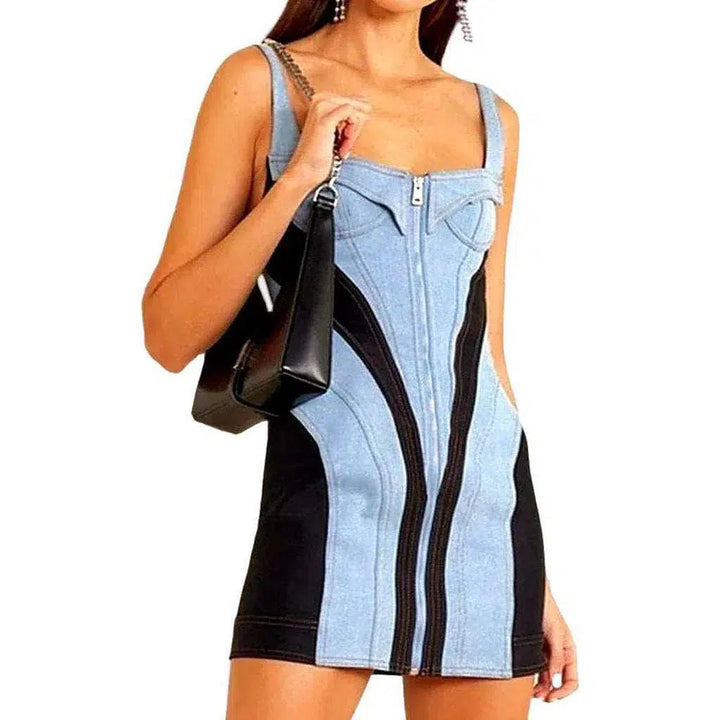 Fashionable Sleeveless Denim Dress - Light Blue