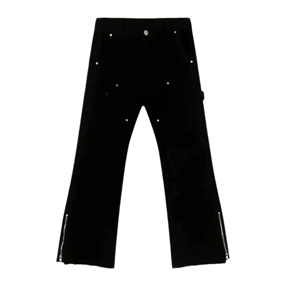 Fashionable Raw Hem Mid Rise Men's Jeans - Black