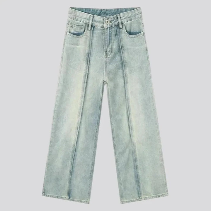 Boho style front-seams baggy jeans for men