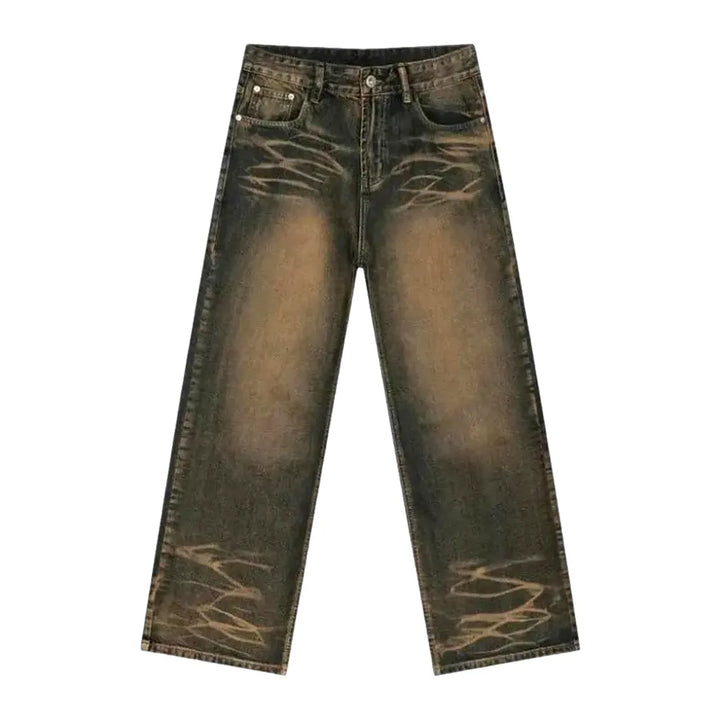 90s Boho Style Baggy Men's Jeans - Brown