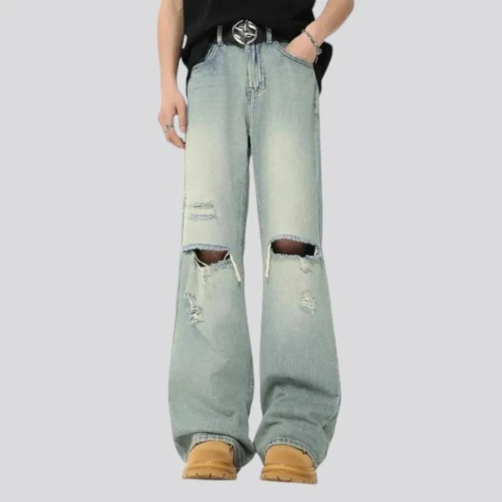 Mid rise baggy distressed men's jeans