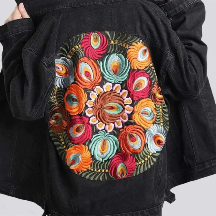 Boho back embroidery denim jacket