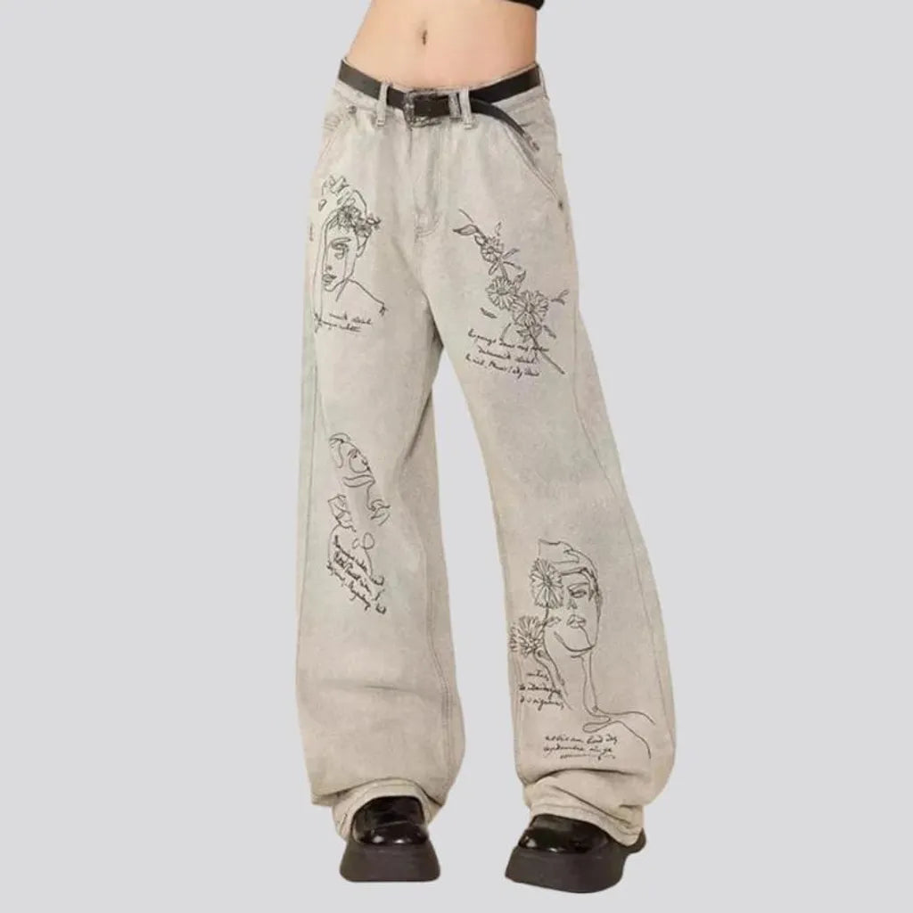 Low-waist women's painted jeans