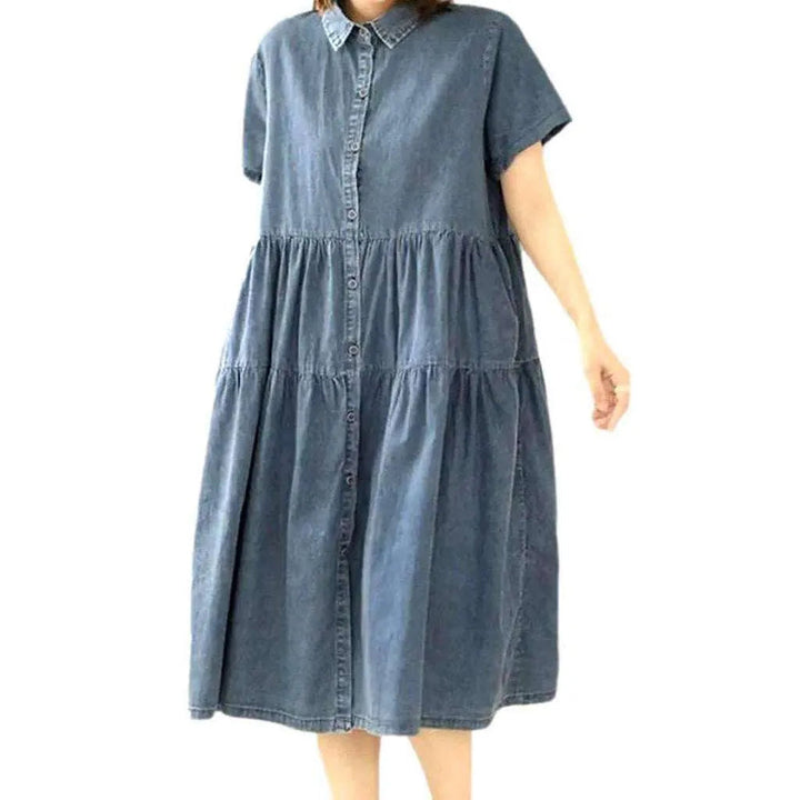 Fit Flare Denim Dress - Blue