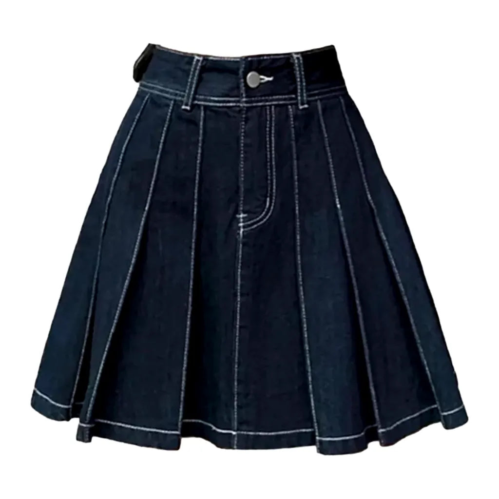 Flare pleated jeans skirt