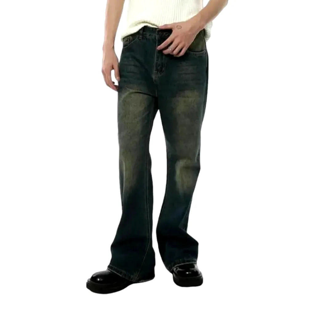 Floor-length sanded jeans
 for men