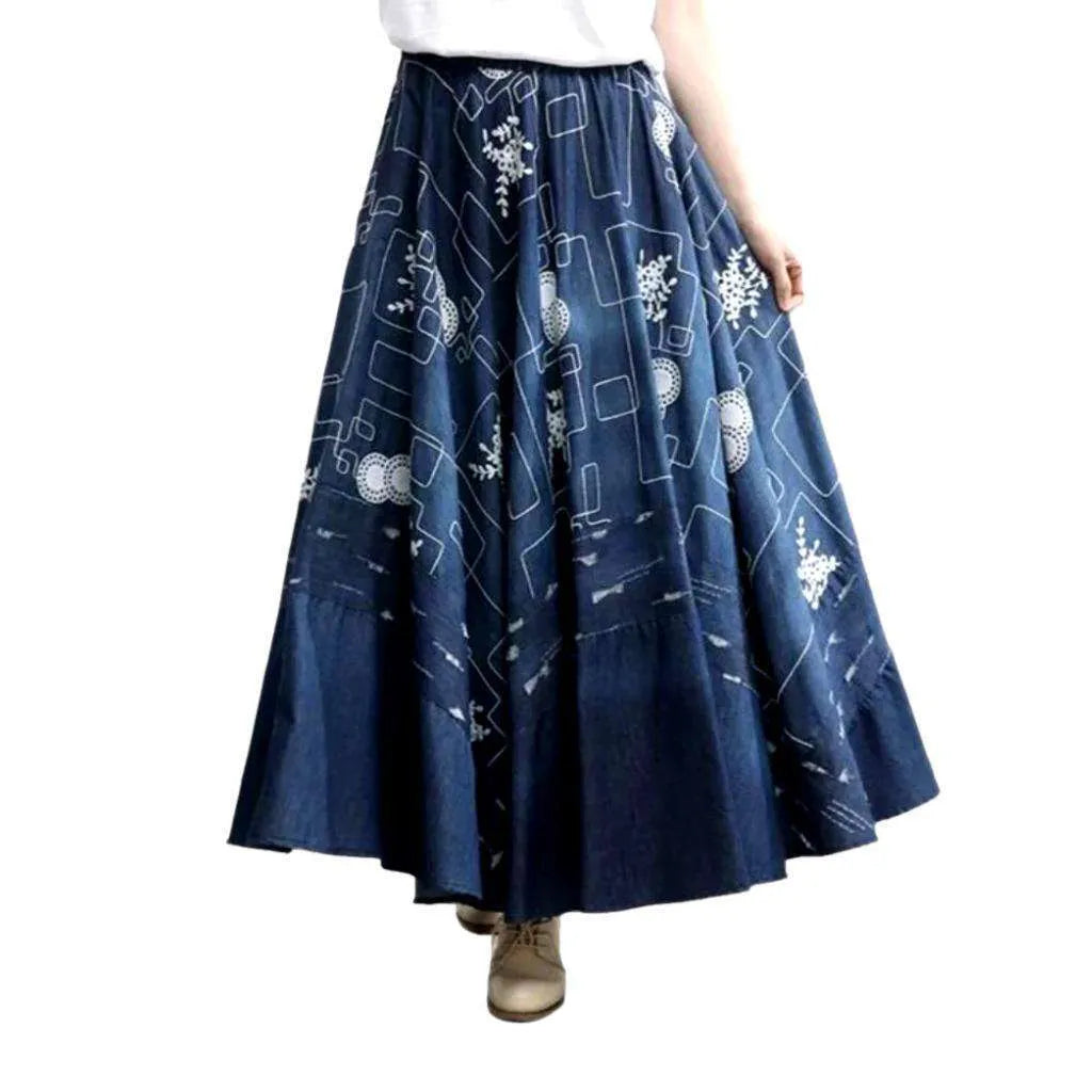 Floor length women's denim skirt