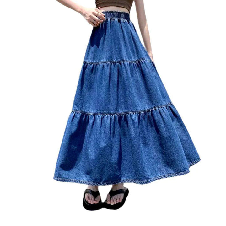 Floor length women's jeans skirt