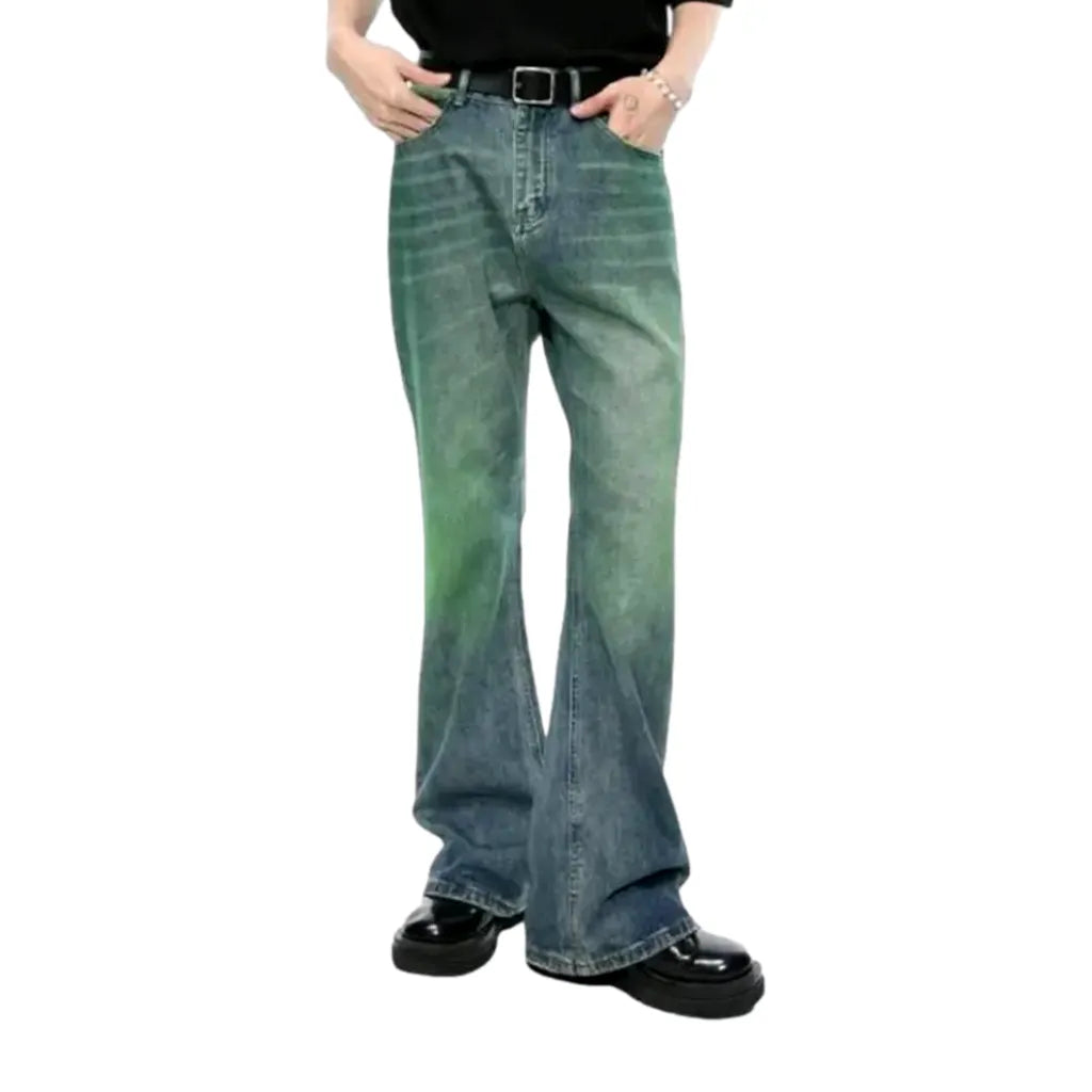 Green-cast men's whiskered jeans
