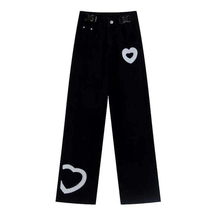 Heart embroidery women's straight jeans