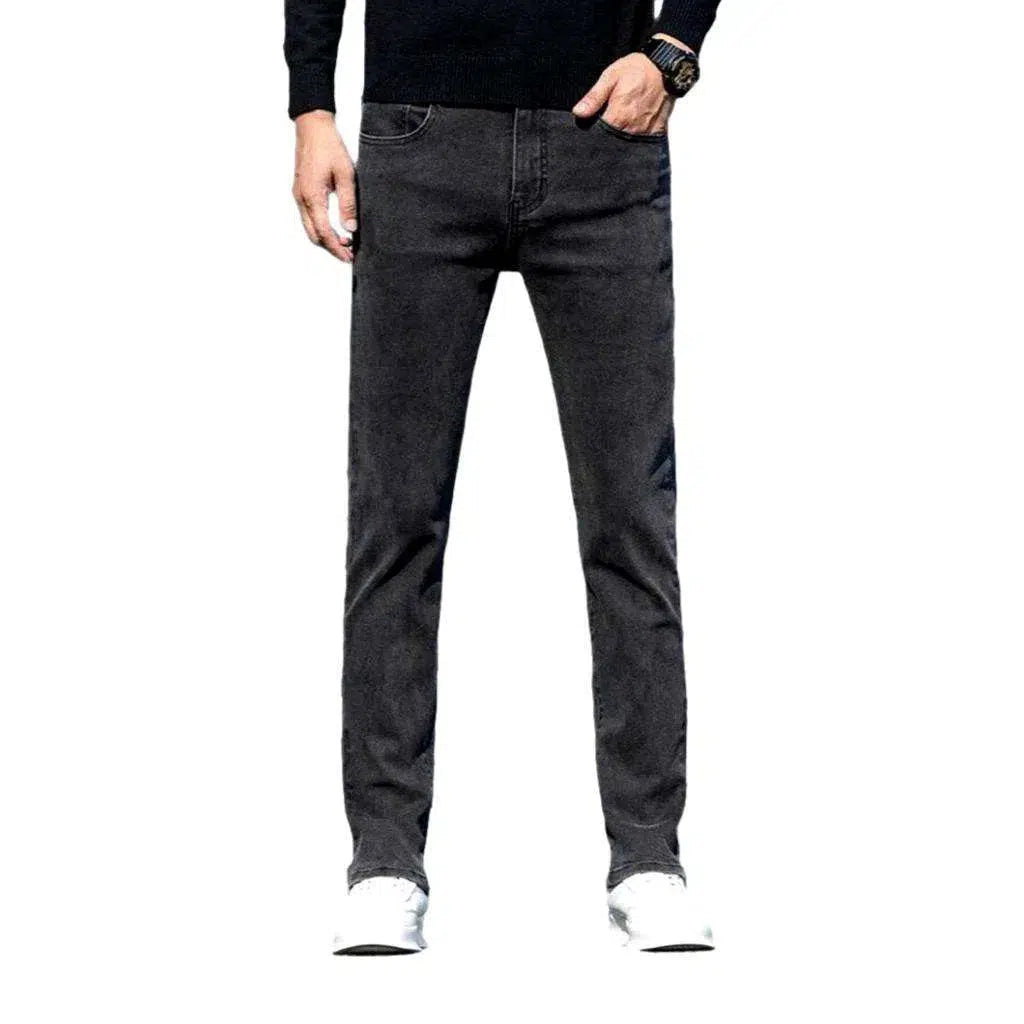 High-waist dark men's grey jeans