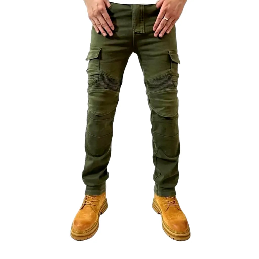 High-waist men's motorcycle jeans