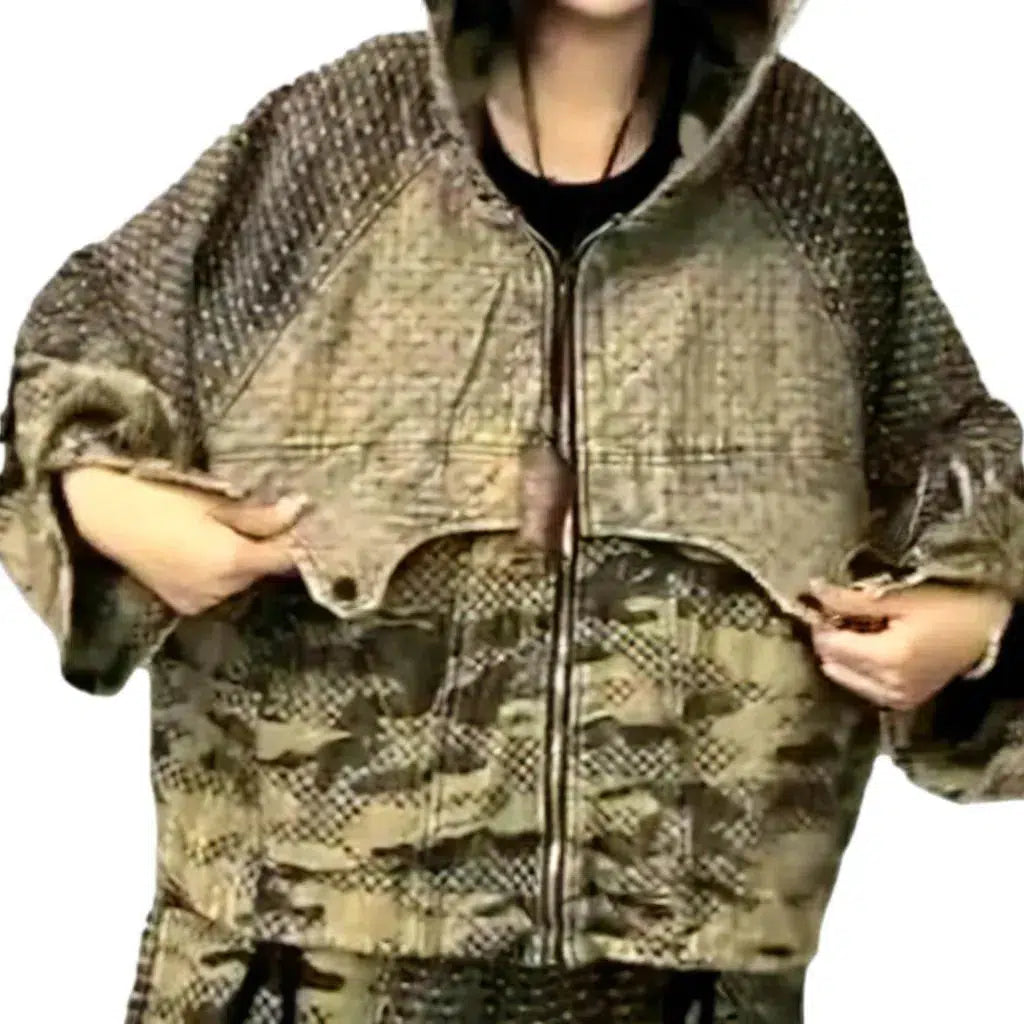 Hooded women's denim jacket