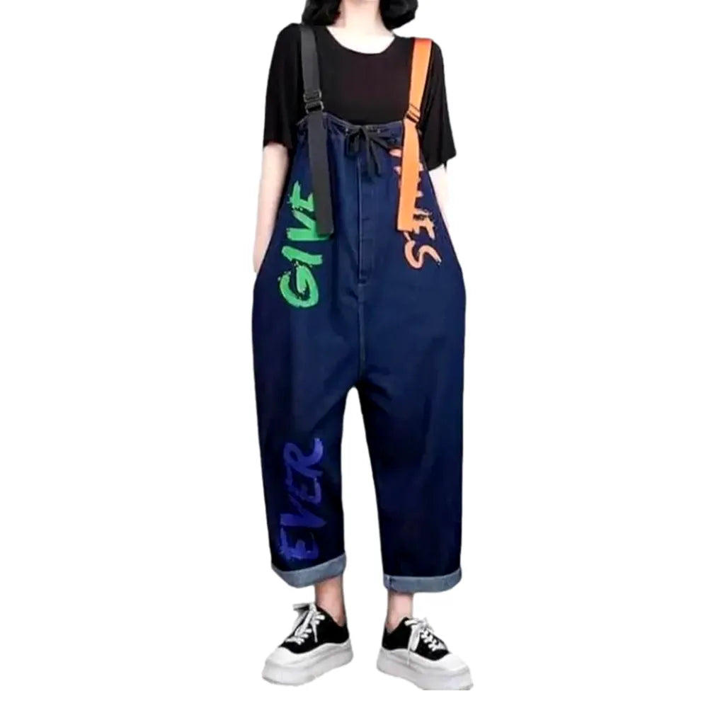Inscribed painted women's jean jumpsuit