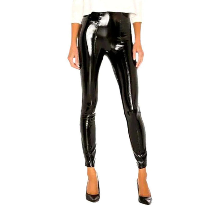 Latex shiny women's denim pants