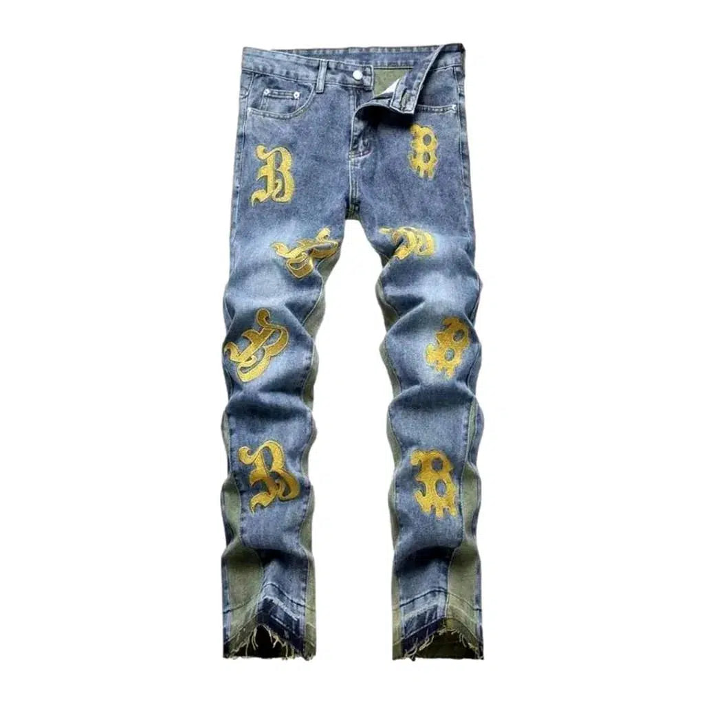 Light-wash embroidered jeans