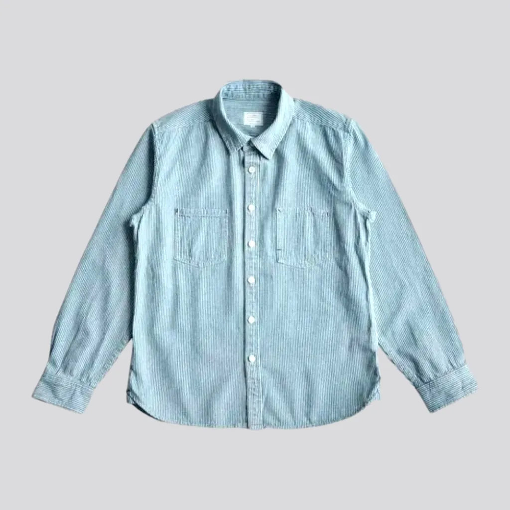 Light Wash Striped Men's Denim Shirt | Jeans4you.shop