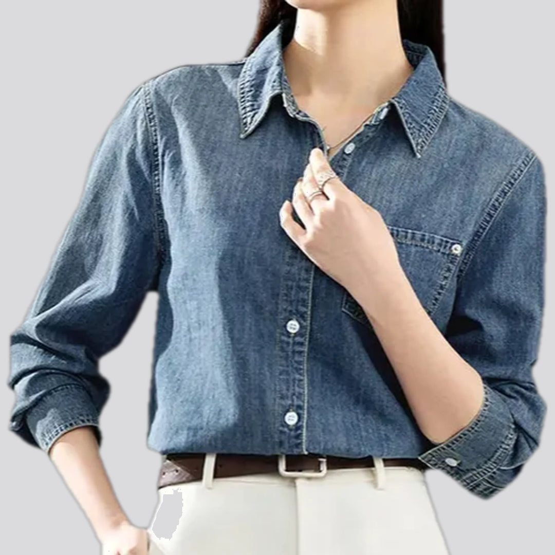 Linen Casual Style Dark Women's Denim Shirt | Jeans4you.shop