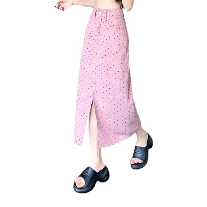 Long front-slit denim skirt for ladies