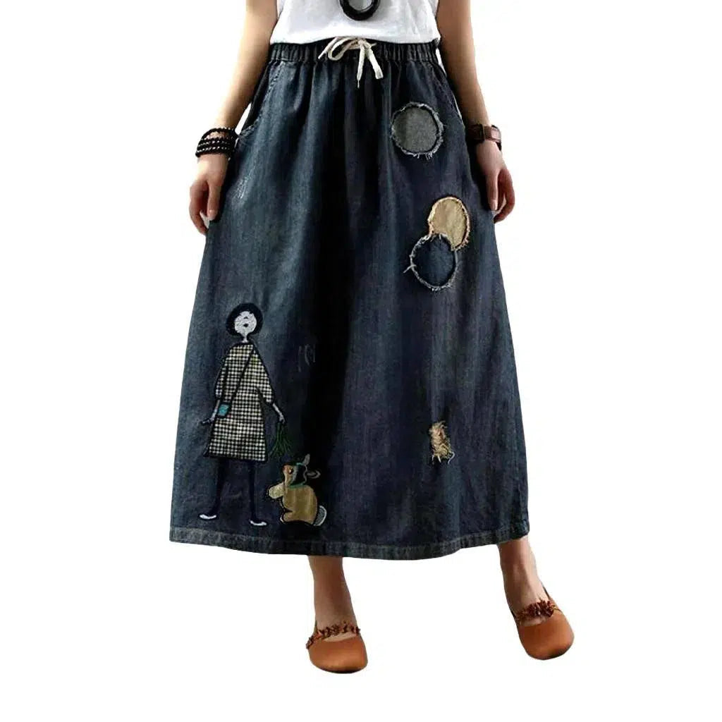 Long high-waist jeans skirt
 for ladies