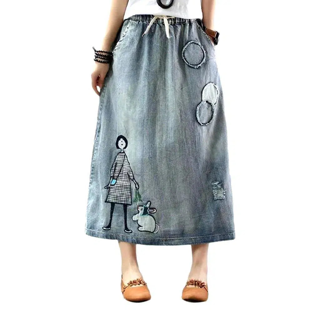 Long high-waist jeans skirt
 for ladies