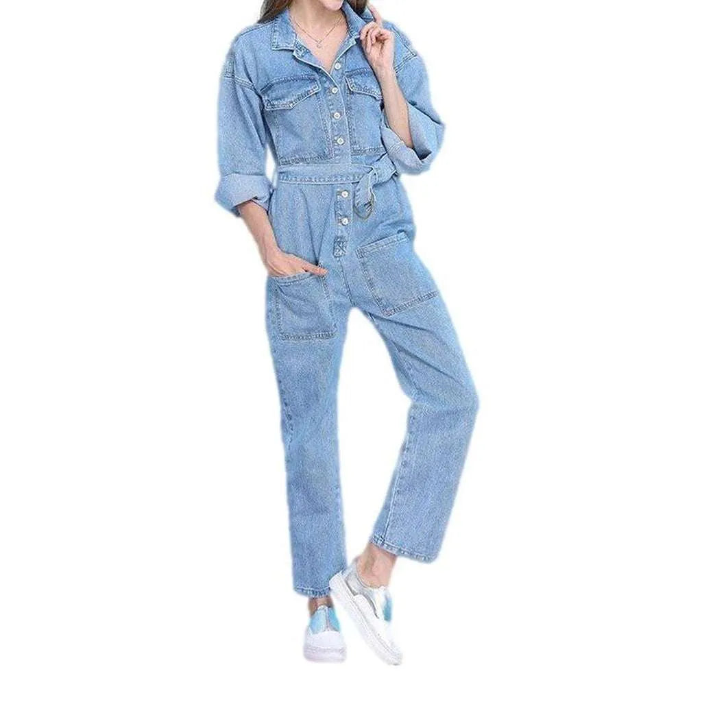 Loose Fit Women's Denim Jumpsuit - Light Blue