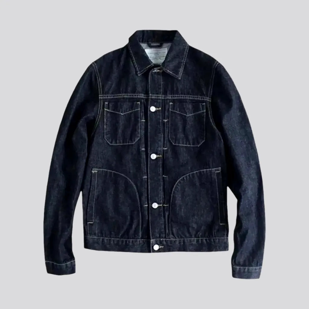 Medium Length Dark Style Jean Jacket for Men | Jeans4you.shop