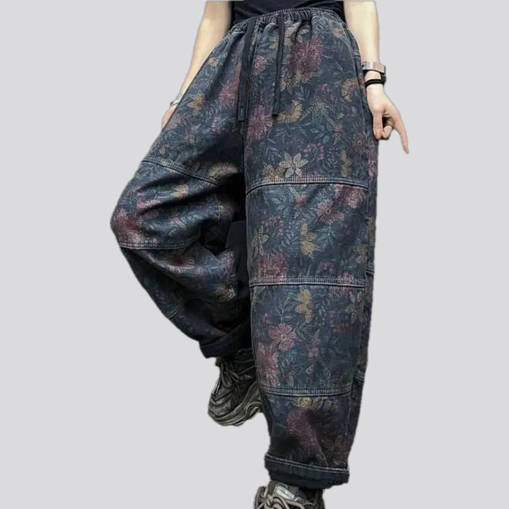 Medium Rise Slouchy Floral Denim Joggers for Women | Jeans4you.shop