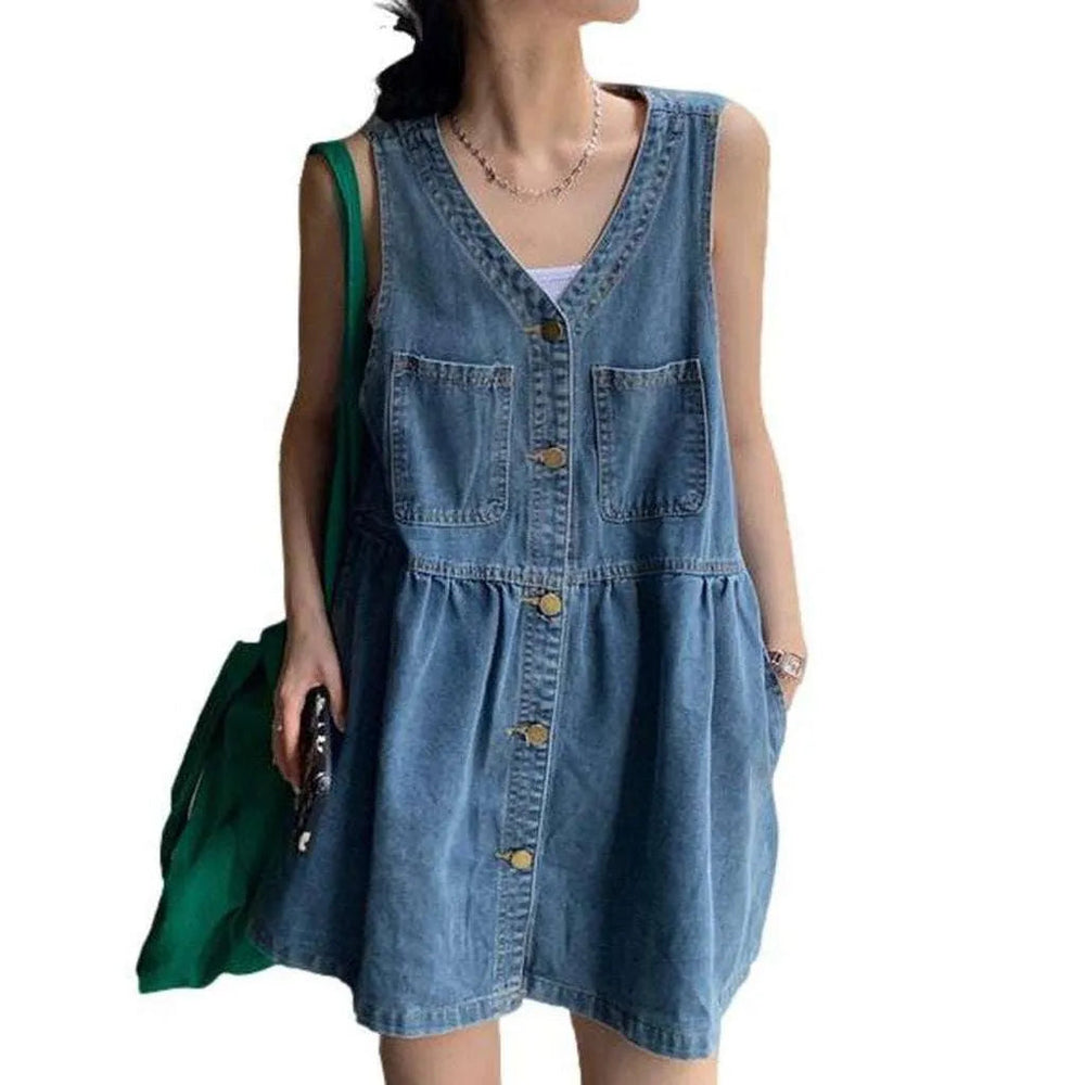 Medium Wash 90s Denim Dress - Blue