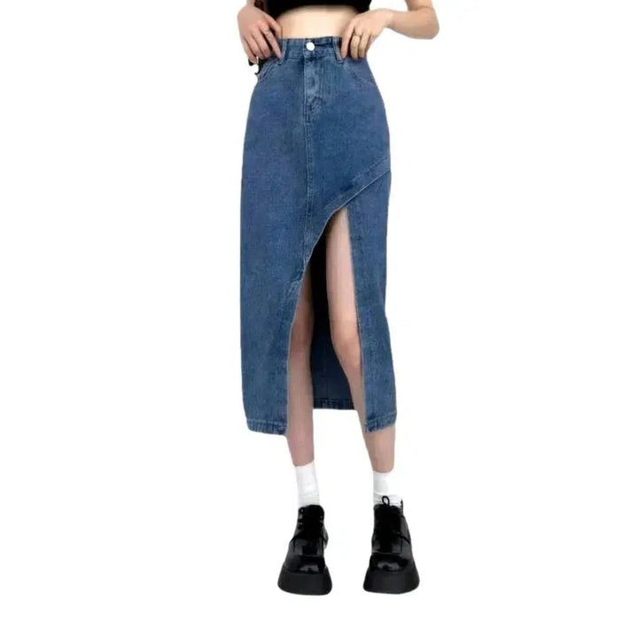 Medium-wash high-waist jean skirt